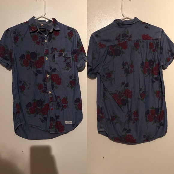 Tops - Denim Floral Buttondown Tops - Denim Floral Buttondown
